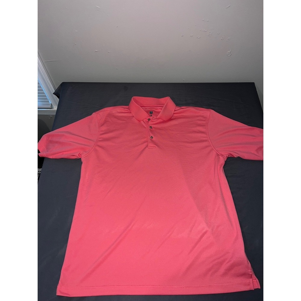 Pebble Beach Mens Performance Golf Polo Shirt Coral Pink Short Sleeve Large